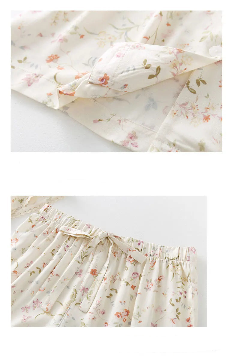 Satin Willow Print Short Sleeve Shirt & Shorts Pajama Set