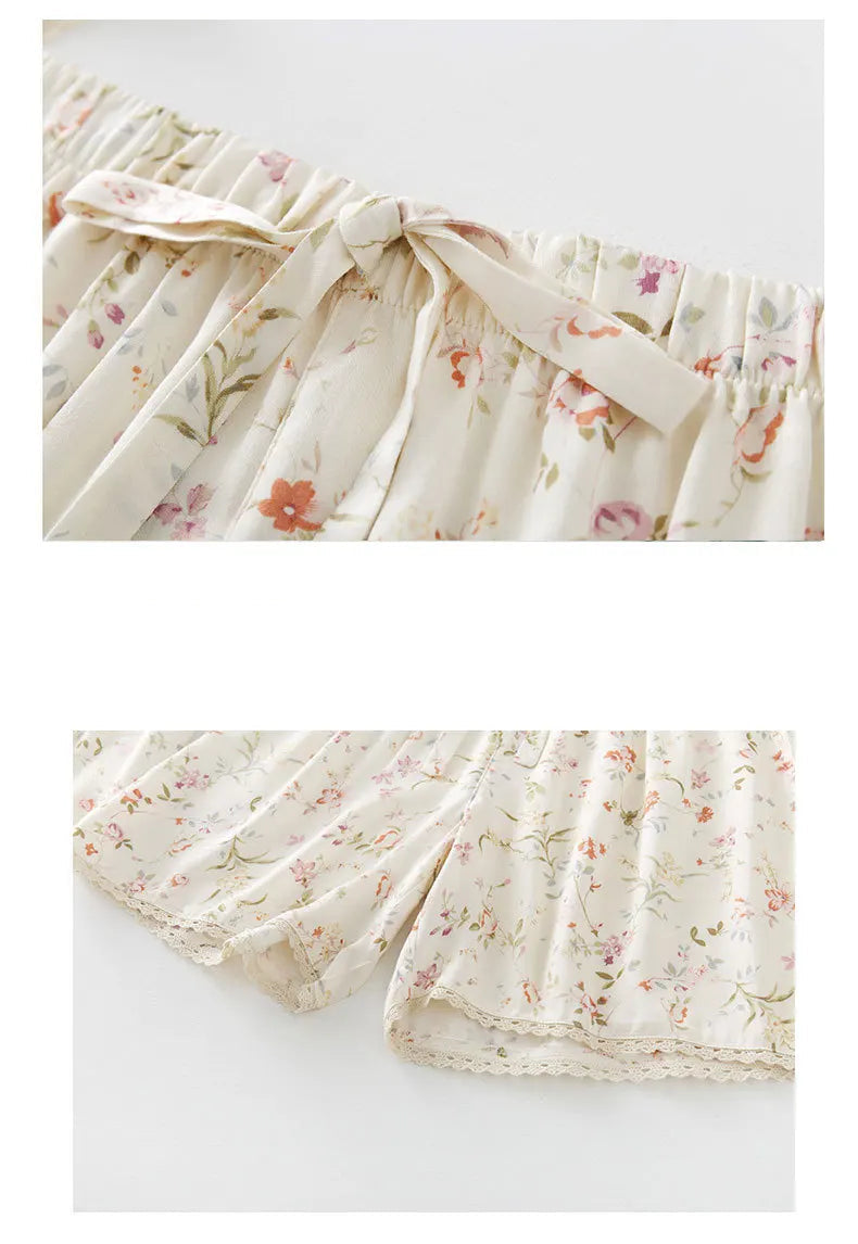 Satin Willow Print Short Sleeve Shirt & Shorts Pajama Set